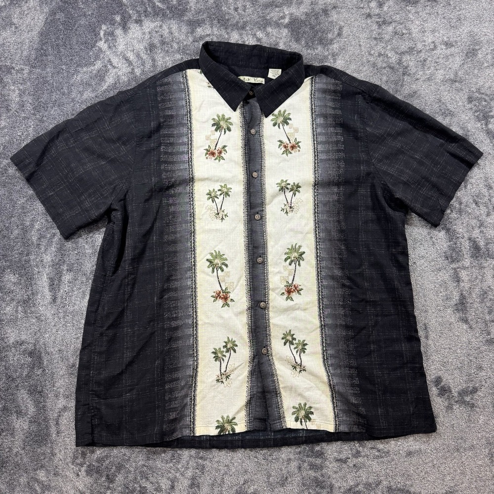 Batik Bay Mens XXL Hawaiian Shirt Black White Palm Pineapple Short Sleeve